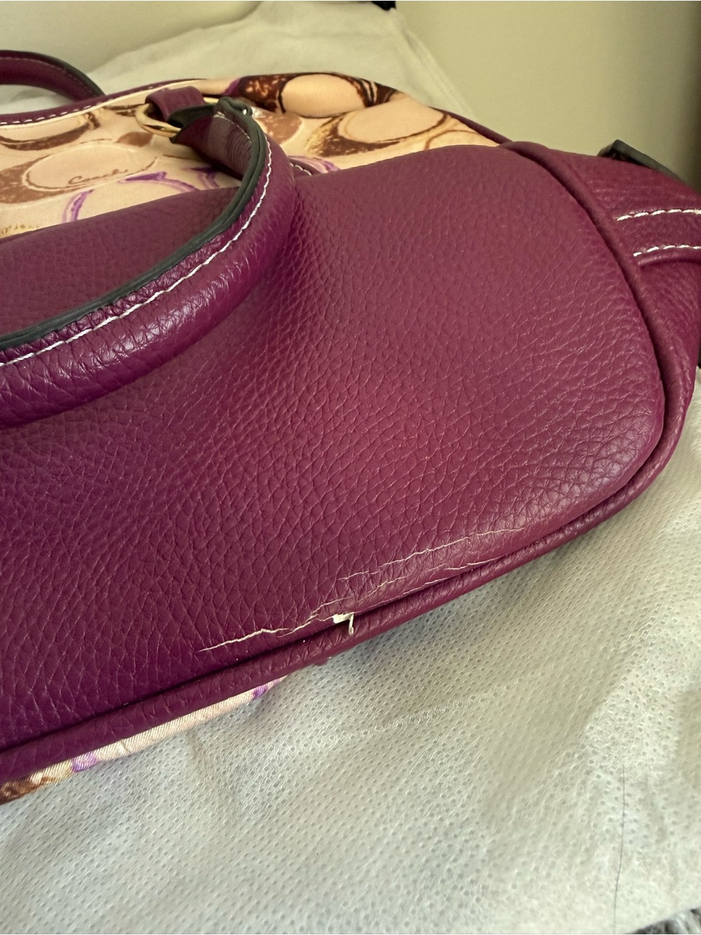 Coach Cream and Purple Signature Tote with Plum Leather Trim - Picture 4 of 5